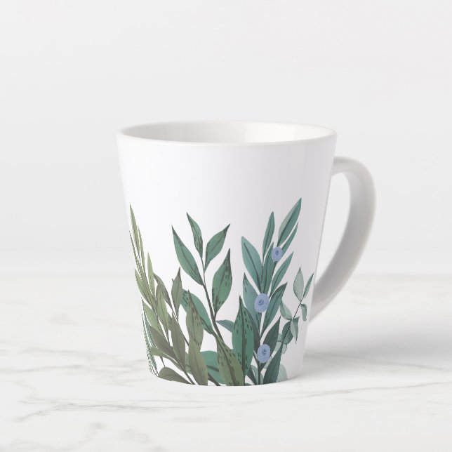 Teal Leaves Contemporary Botanical Latte Mug (Right Angle)