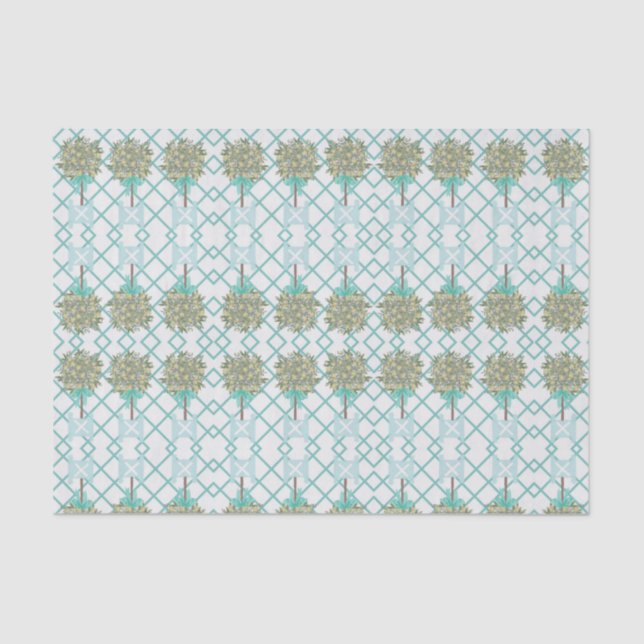 Teal Lemon Topiary Robin's Egg Blue  Wrapping Pape Tissue Paper (Front)
