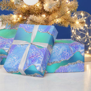 Teal Leopard Agate   Glam Abstract Stone Pattern Wrapping Paper