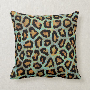 Teal leopard chic animal print throw pillow