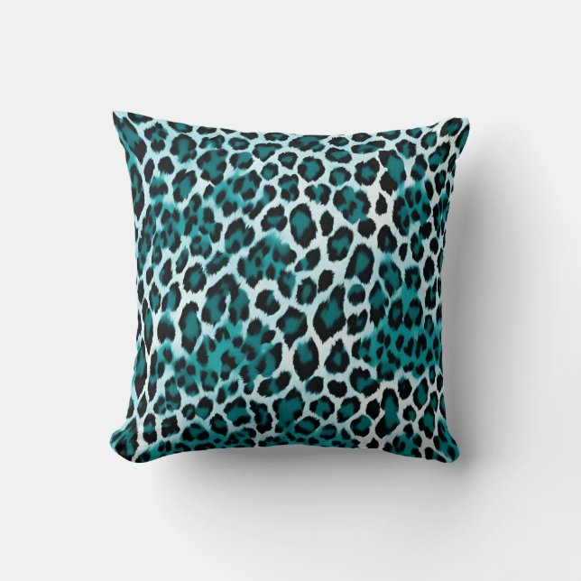 Teal Leopard Print Animal  Cushion (Front)