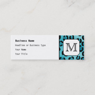 Teal Leopard Print, Custom Monogram. Mini Business Card