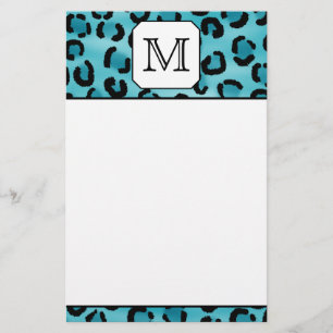 Teal Leopard Print, Custom Monogram. Stationery