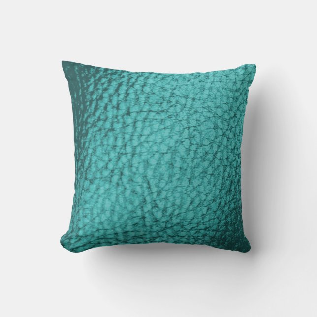 Teal Light Blue Faux Leather Design Cushion (Front)