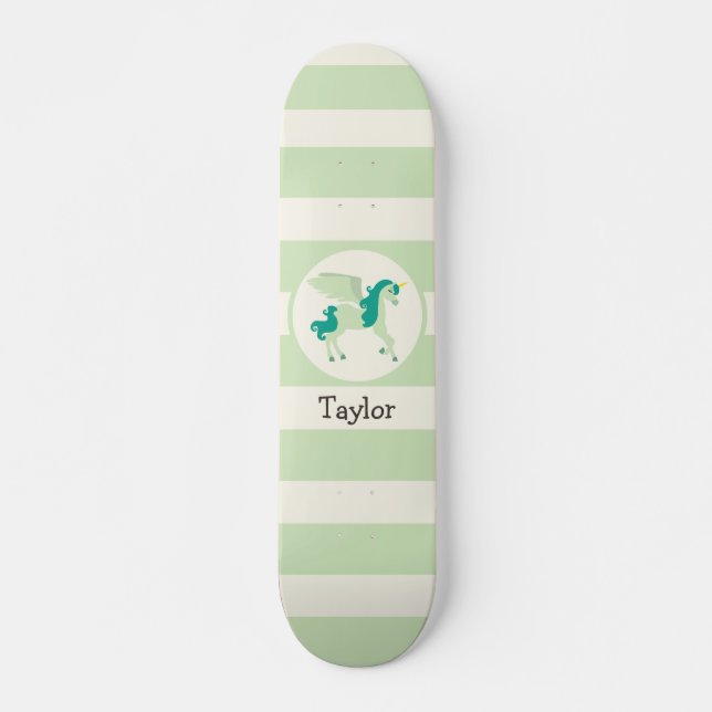 Teal & Light Green Unicorn Skateboard (Front)