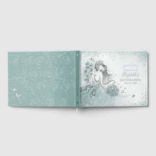 Teal Light Sage Seafoam Princess Quince Birthday Guest Book