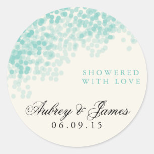 Teal Light Shower Wedding Favour Stickers