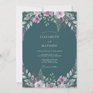 Teal Lilac Blossom Wedding Invitation