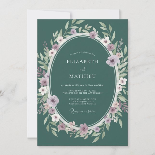 Teal Lilac Foliage Eucalyptus Wedding Invitation (Front)