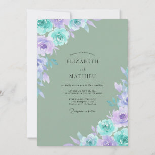 Teal Lilac Rose Wedding Invitation