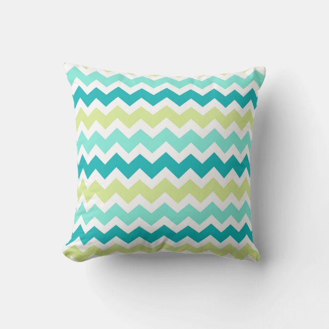 Teal Lime Chevron Decorative Pillow (Front)
