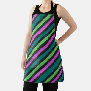 Teal, Lime Green, Hot Pink Glitter Striped STaylor Apron