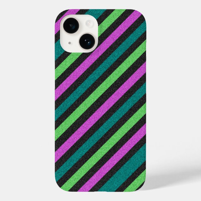 Teal, Lime Green, Hot Pink Glitter Striped STaylor Case-Mate iPhone Case (Back)