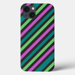 Teal, Lime Green, Hot Pink Glitter Striped STaylor iPhone 13 Case