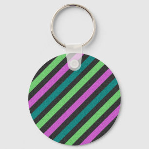 Teal, Lime Green, Hot Pink Glitter Striped STaylor Key Ring