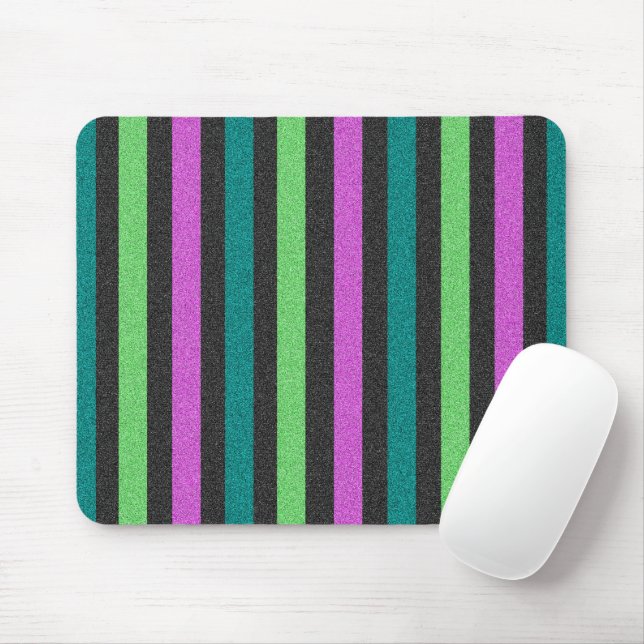 Teal, Lime Green, Hot Pink Glitter Striped STaylor Mouse Pad (With Mouse)