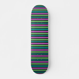 Teal, Lime Green, Hot Pink Glitter Striped STaylor Skateboard