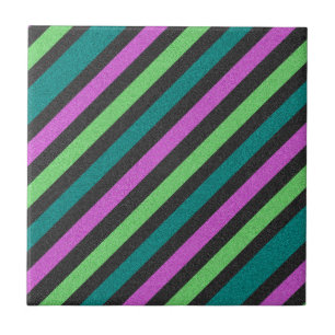 Teal, Lime Green, Hot Pink Glitter Striped STaylor Tile
