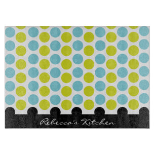 Teal & Lime Green Polka Dots Personalised Cutting Board