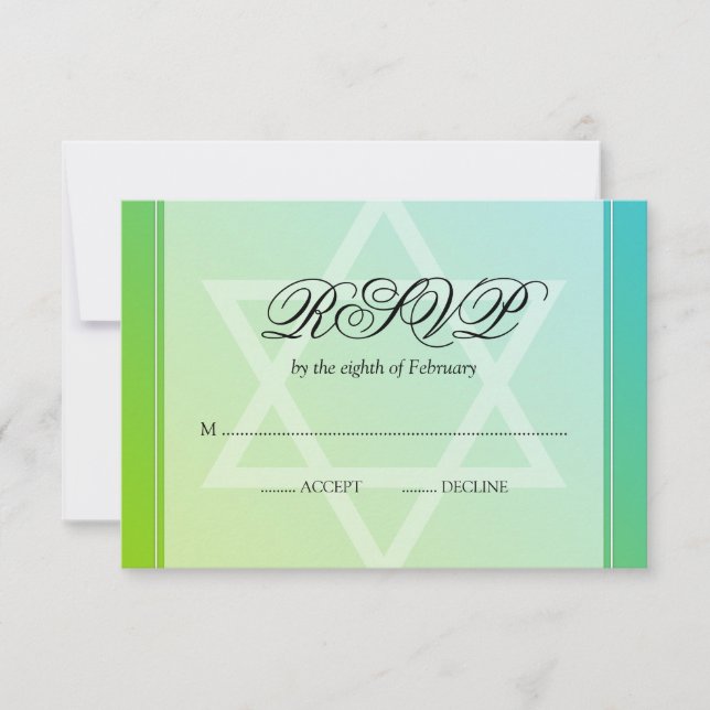 Teal Lime Green Star of David Bat Mitzvah RSVP Card (Front)