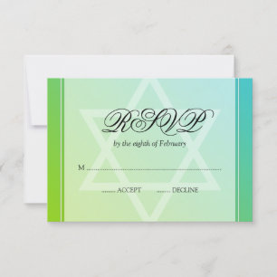 Teal Lime Green Star of David Bat Mitzvah RSVP Card