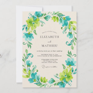 Teal Lime Wreath Wedding Invitation