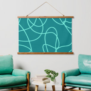 Teal Line Art Hanging Tapestry