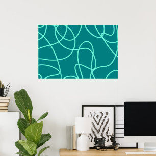 Teal Line Art Poster