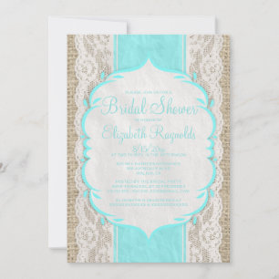 Teal Linen Burlap & Lace Bridal Shower Invitations