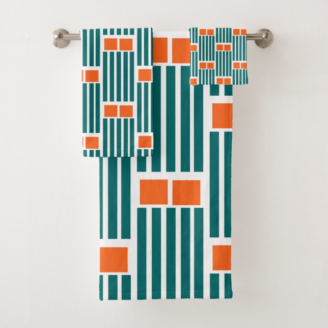 Teal Lines and Boxes  Bath Towel Set (Insitu)