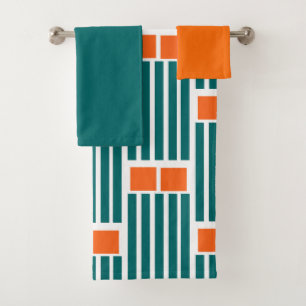 Teal Lines and Boxes  Bath Towel Set