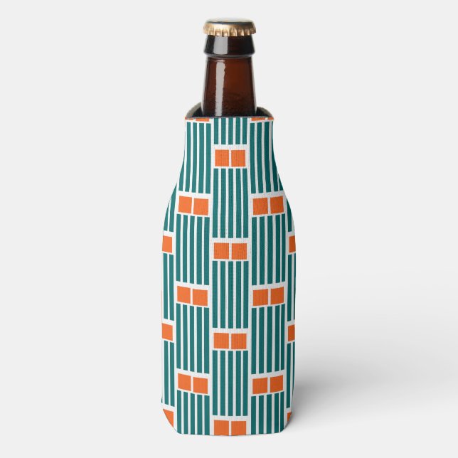 Teal Lines and Boxes  Bottle Cooler (Bottle Front)