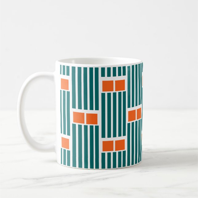 Teal Lines and Boxes  Coffee Mug (Left)