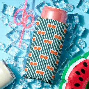 Teal Lines and Boxes  Seltzer Can Cooler