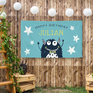 Teal   Little Monster Personalised Birthday Party Banner