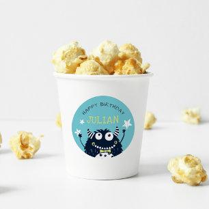 Teal Little Monster Personalised Kids Birthday Classic Round Sticker