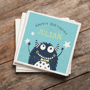 Teal   Little Monster Personalized Birthday Party Napkin