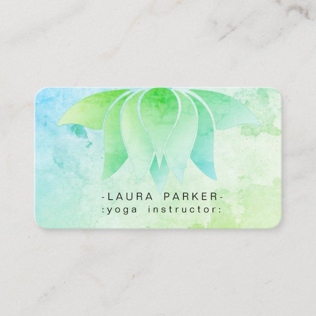 Teal Lotus Flower Beach Yoga Meditation Watercolor Business Card (Front)