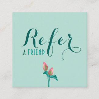 Teal Lotus Flower Modern Script Wellness Therapist Referral Card