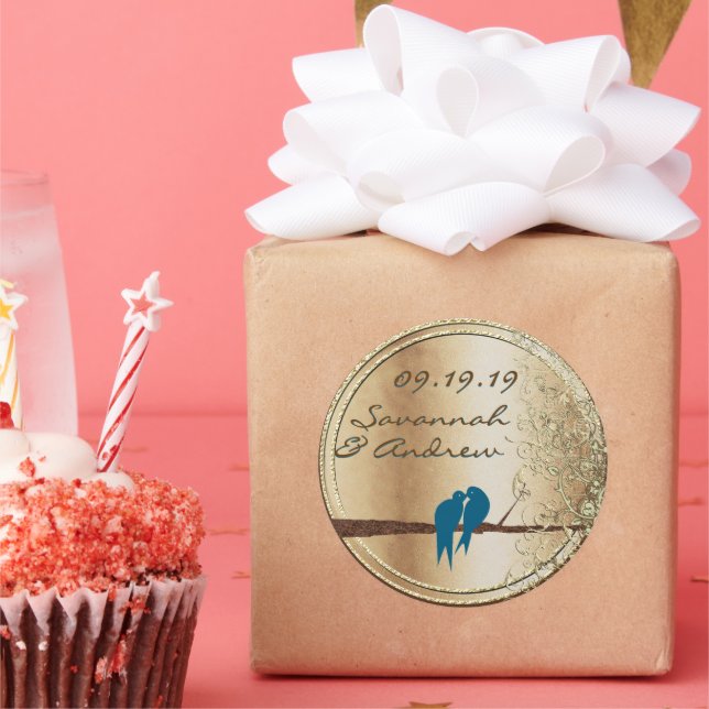 Teal Love Bird Gold Wedding Seal (Party)