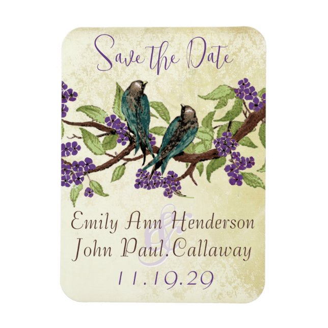 Teal Love Birds Purple Cherry Blossoms Magnet (Vertical)