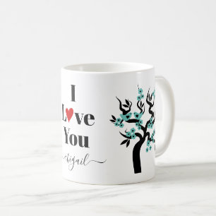 Teal Love birds sakura cherry tree and blossom Coffee Mug