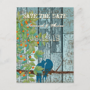 Teal Love Birds Sitting in a Tree Save the Date Announcement Postcard