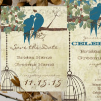 Teal Love Birds Sitting In a Tree Save the Date