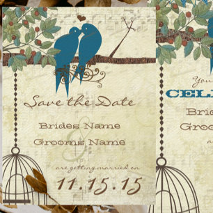 Teal Love Birds Sitting In a Tree Save the Date Invitation