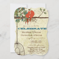 Teal Love Birds Sitting In a Tree Wedding Invite
