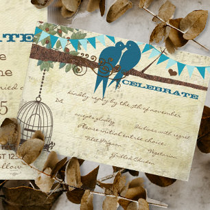 Teal Love Birds Sitting In a Tree Wedding RSVP Invitation