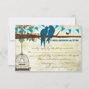Teal Love Birds Sitting In a Tree Wedding RSVP Invitation