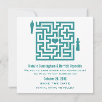 Teal Love Maze Save the Date Invite