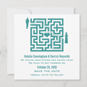 Teal Love Maze Save the Date Invite